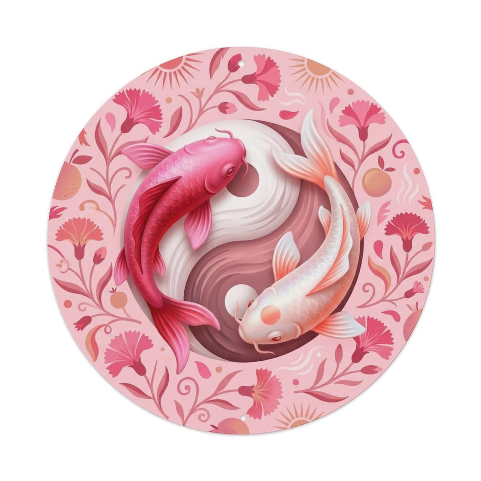 TaiChi Koi Fish Dianthus Pink Red Flower Summer Fragrant Metal sign