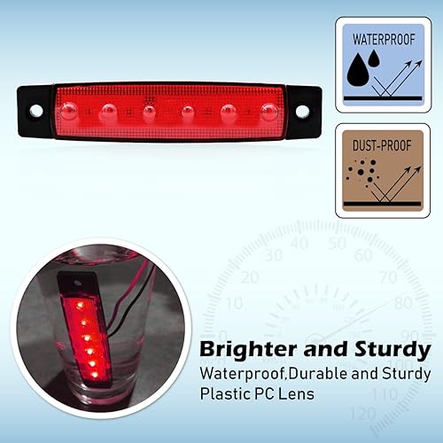 Miniatura 5 de Meerkatt Paquete de 10 luces indicadoras laterales en miniatura de 3.8 pulgadas, color rojo, 6 luces LED LED de color rojo, luz SMD, parada de