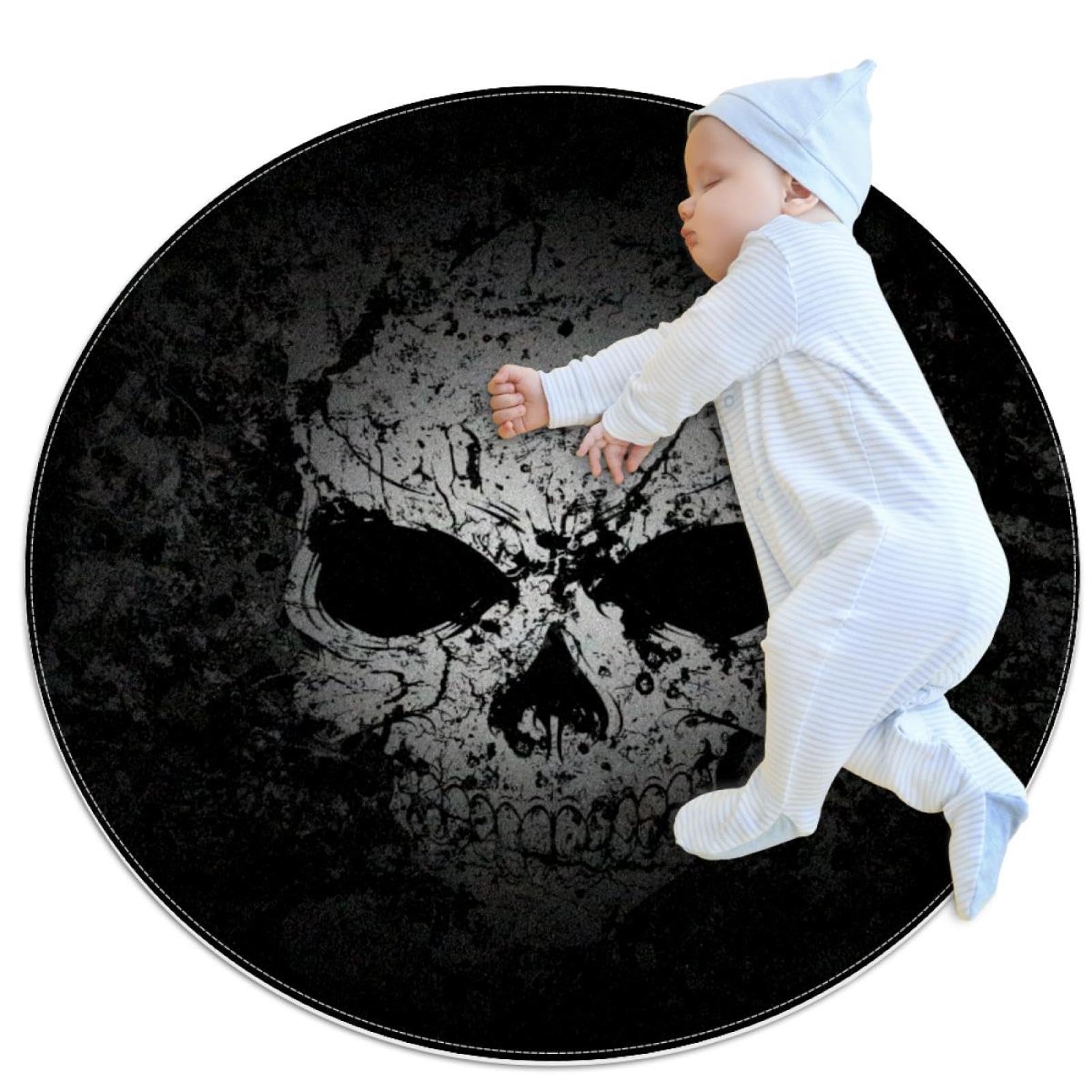 Tapis salle de bain tête de mort rond 1m évite les glissades