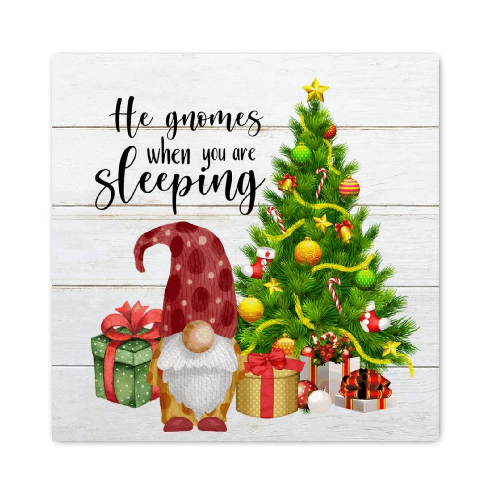 Panneau de Noël en bois grand format carré 40 cm au design mural vintage - 8