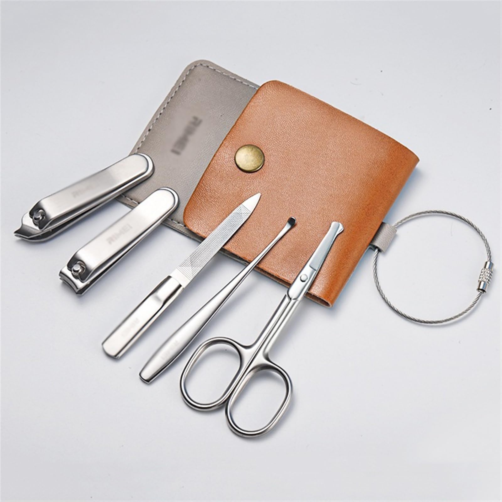 Juego de cortaúñas portátil para Hombres y Mujeres, cortaúñas de Acero Inoxidable con Estuche de Viaje de Cuero, Kit de manicura Profesional de 5 Piezas N
