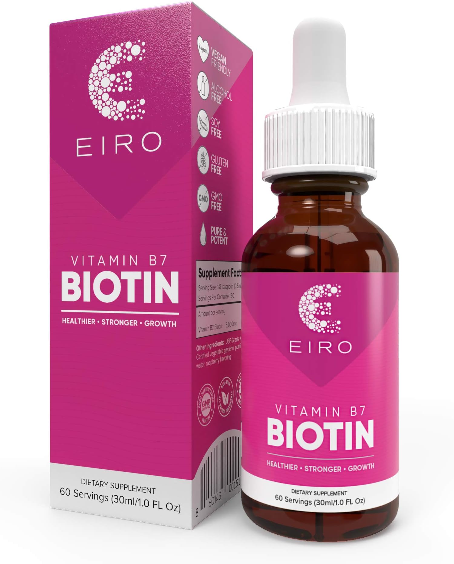 EiroBiotin Liquid Drops | 6000mcg per serving | Healthier, Stronger, Faster - Hair & Nails | Superior Absorption