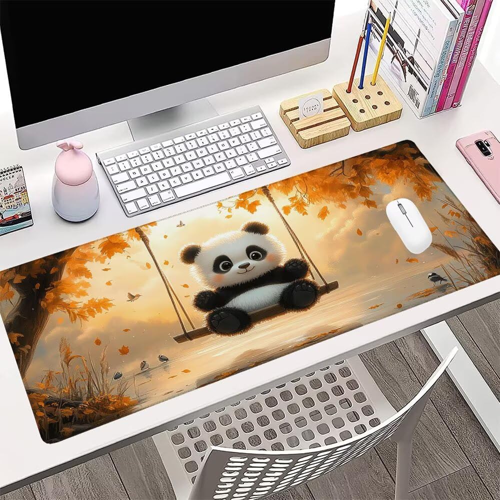 Alfombrilla de Mouse para Juegos, Giallo, XXL, Antideslizante, Impermeable, Diseño de Panda, Extendido, Grande, 1200x600x3mm, para PC, Laptop, Ufficio, Famiglia d-638