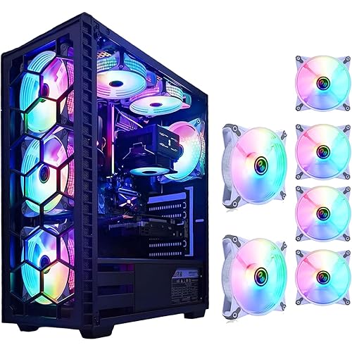 DS Static RGB LED 120MM White Case Fan for PC Cases, CPU Coolers, Radiators System (6 Pack RGB Fans kit, DK Series)