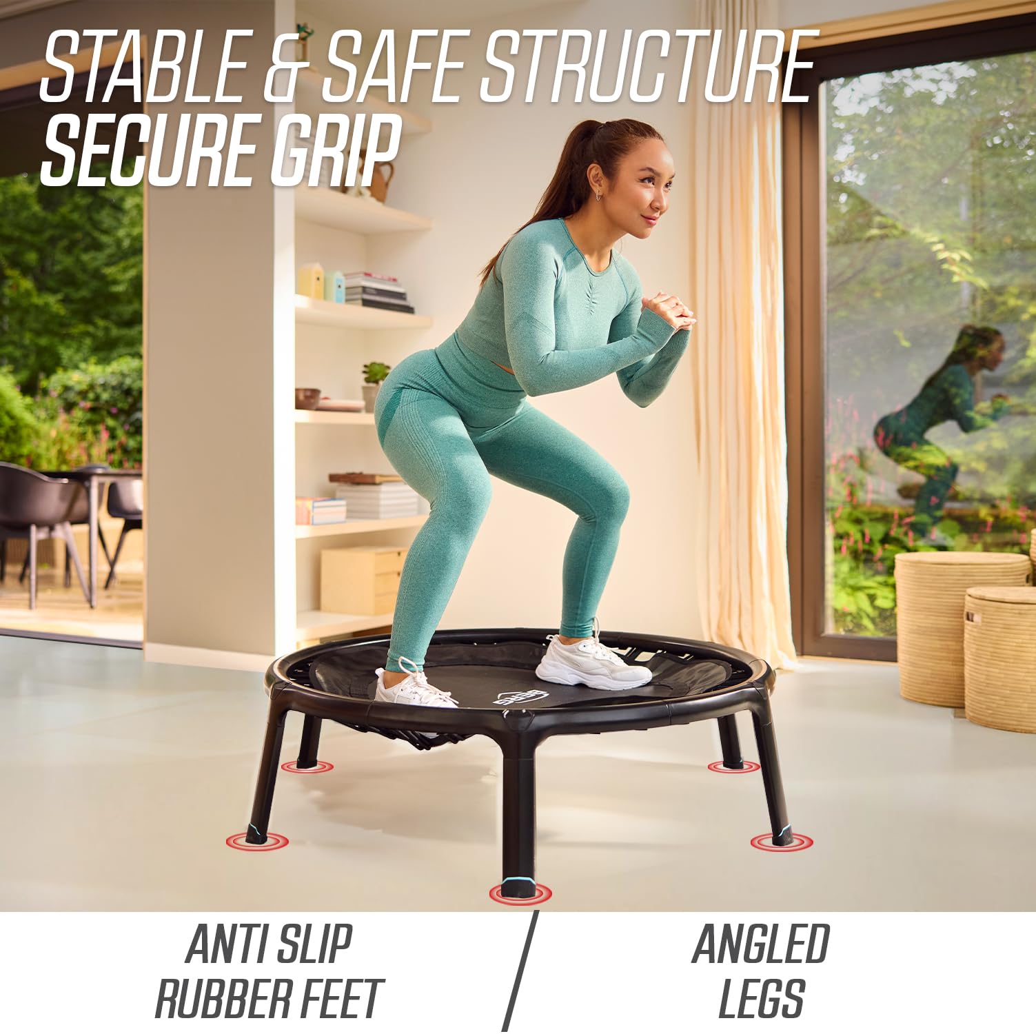 BERG Trampolino fitness 110 pieghevole per interni, trampolino per fitness, cardio e yoga, portata fino a 120 kg, telaio leggero in magnesio, diametro 110 cm, nero