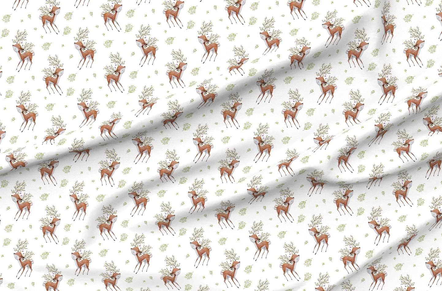 Spoonflower Fabric - Floral Fawn Deer Flowers Boho Woodland Printed on Petal Signature Cotton Fabric Fat Quarter - Sewing Quilting Apparel Crafts Decor