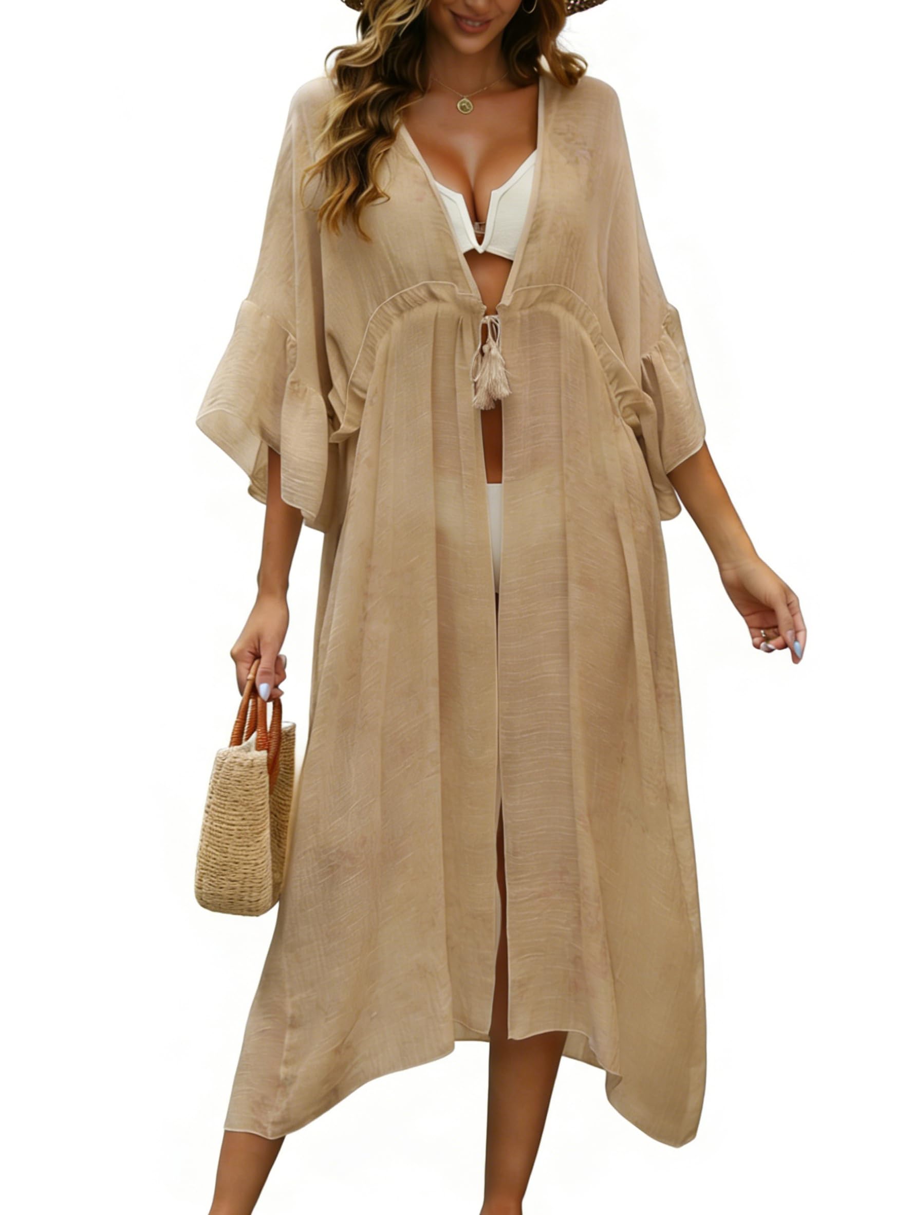 Robe de Plage Femme Été Boho Cardigan de Plage Paréo Front Ouvert Chemisier Kimono Cache-Maillots et Sarongs Beachwear