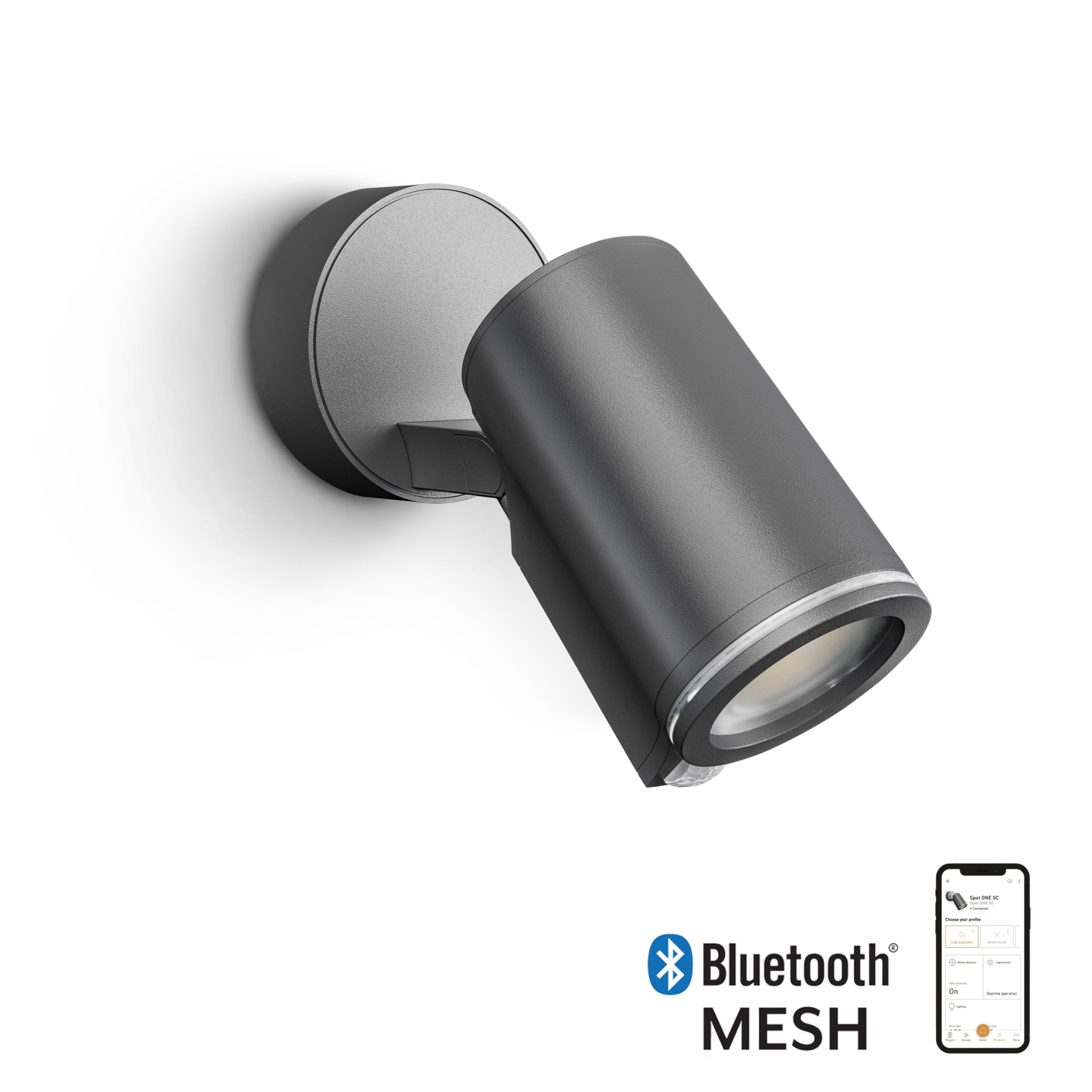 Steinel Spot ONE SC Foco LED, fabricado en aluminio, en color antracita, con consumo de 7,9 W, sensor de movimiento de 90° y bombilla LED GU10, conectable y controlable a través de una aplicación