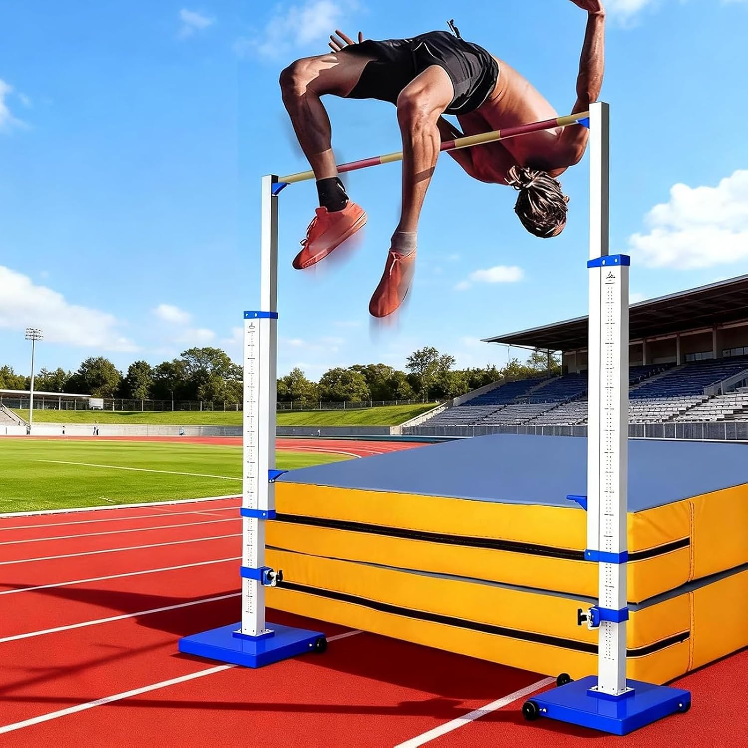 Portable Competition Track and Field High Jump Standards，Training High Jump Stands Aluminum, School High Jump Standard Measures from 1' to 7.5'