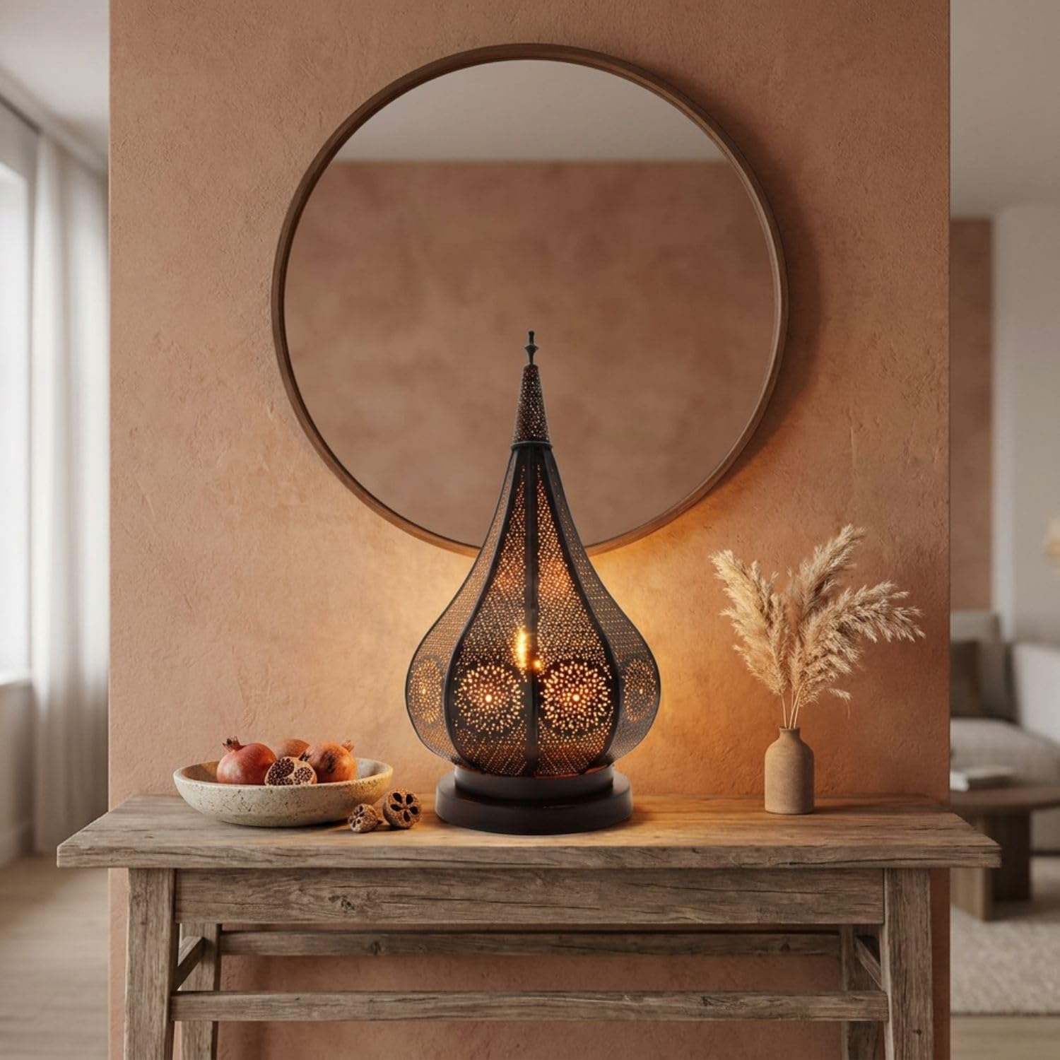 Orientalische Tischlampe Kais handgemacht aus Metall in Schwarz 38 cm