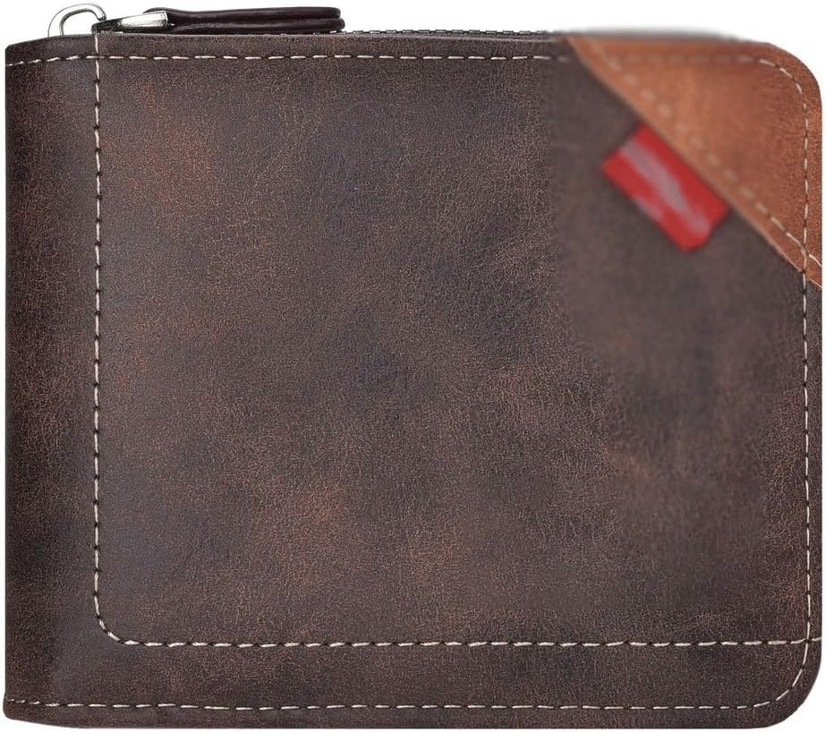 VIDI Men's Wallet Retro Zipper PU Short Multi Slot