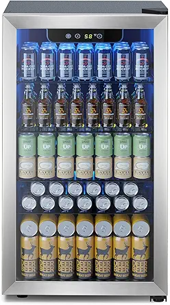 Mini Fridge 130 Can Beverage Refrigerator Cooler, 3.2 Cu.Ft Drink Fridge forSoda Wine Beer, Digital Temperature Control Cooler for Home, Dorm, Bar