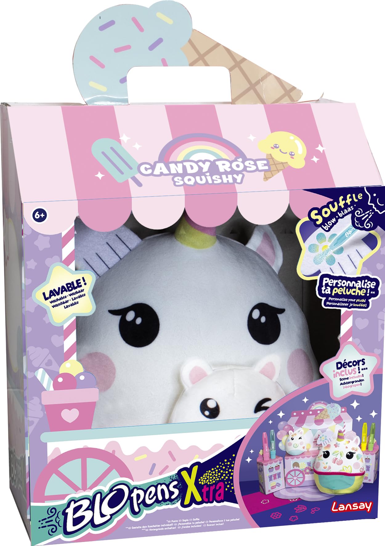 Lansay | BLOPENS X-TRA – Candy Rose Squishy | Kit Créatif avec Feutres Souffleurs et Squishy à Personnaliser | Couleurs Vives et Pochoirs | Activité Manuelle dès 5 Ans | Facile et Réutilisable
