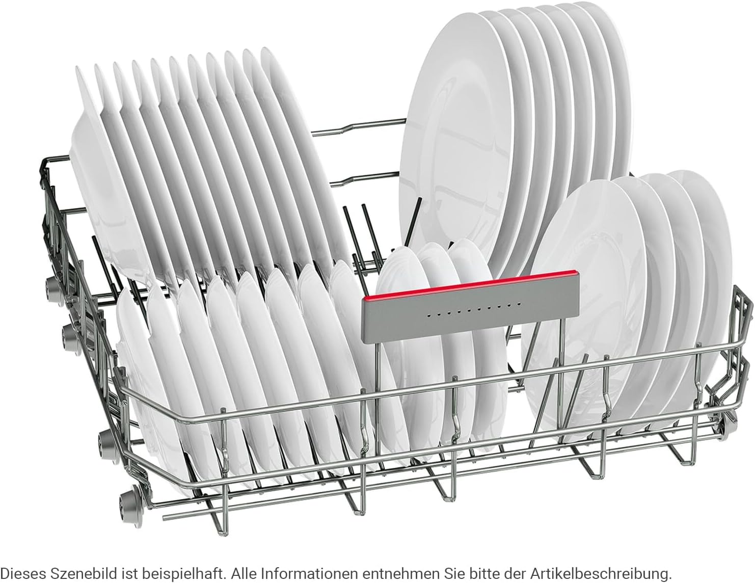 Upper dishwasher basket loaded with glasses and cups