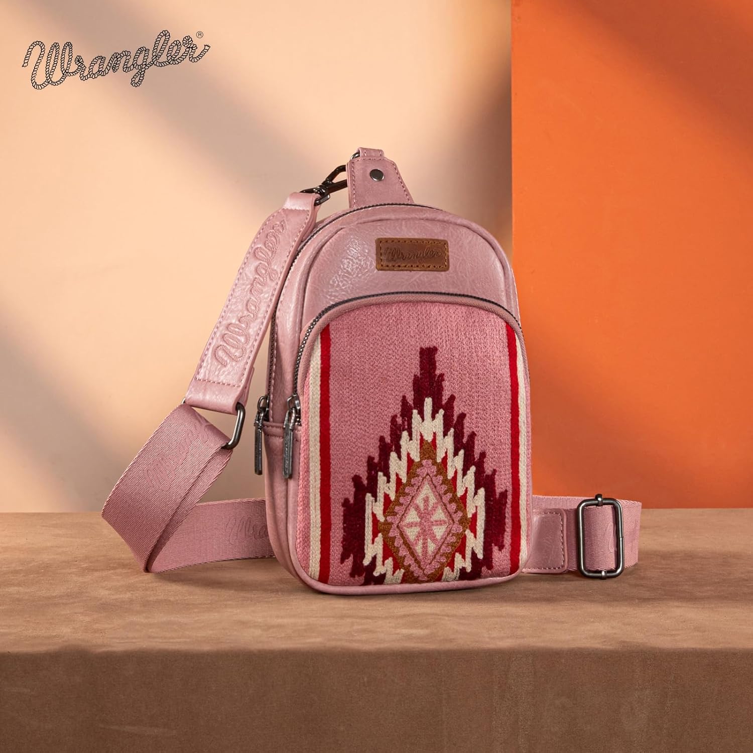 Wrangler Aztec Sling Bag for Women Western Knitted Crossbody Purse and Chest Bag With Adjustable Strap