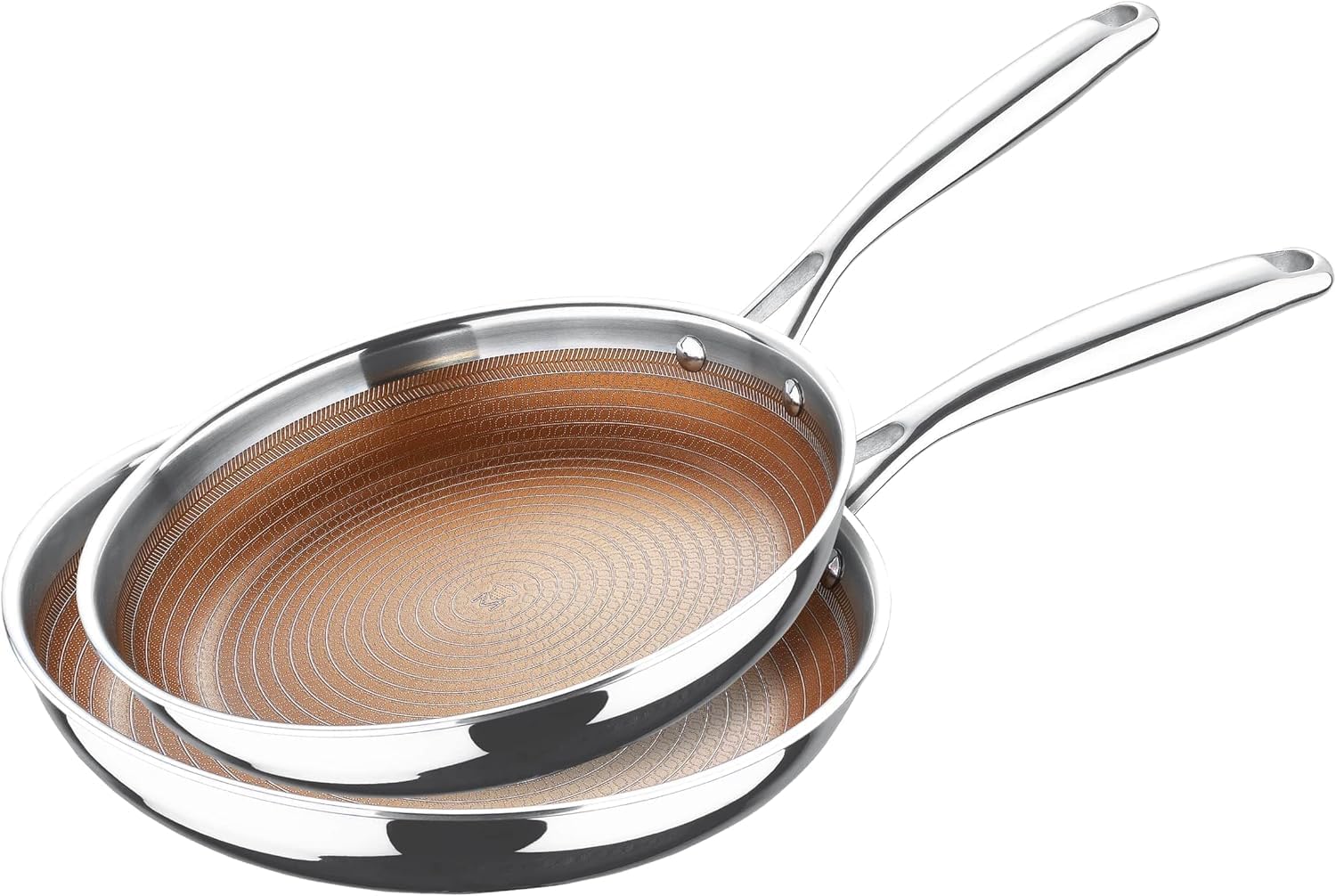 MasterPRO GIRO - 2-teiliges Hybrid Bratpfannenset (20cm & 24cm) - 3-lagig mit ILAG Antihaftbeschichtung - Kratzfeste Wabenstruktur - Induktion & Backofen - PFAS/PFOA/PTFE Frei - Edelstahlgriffe