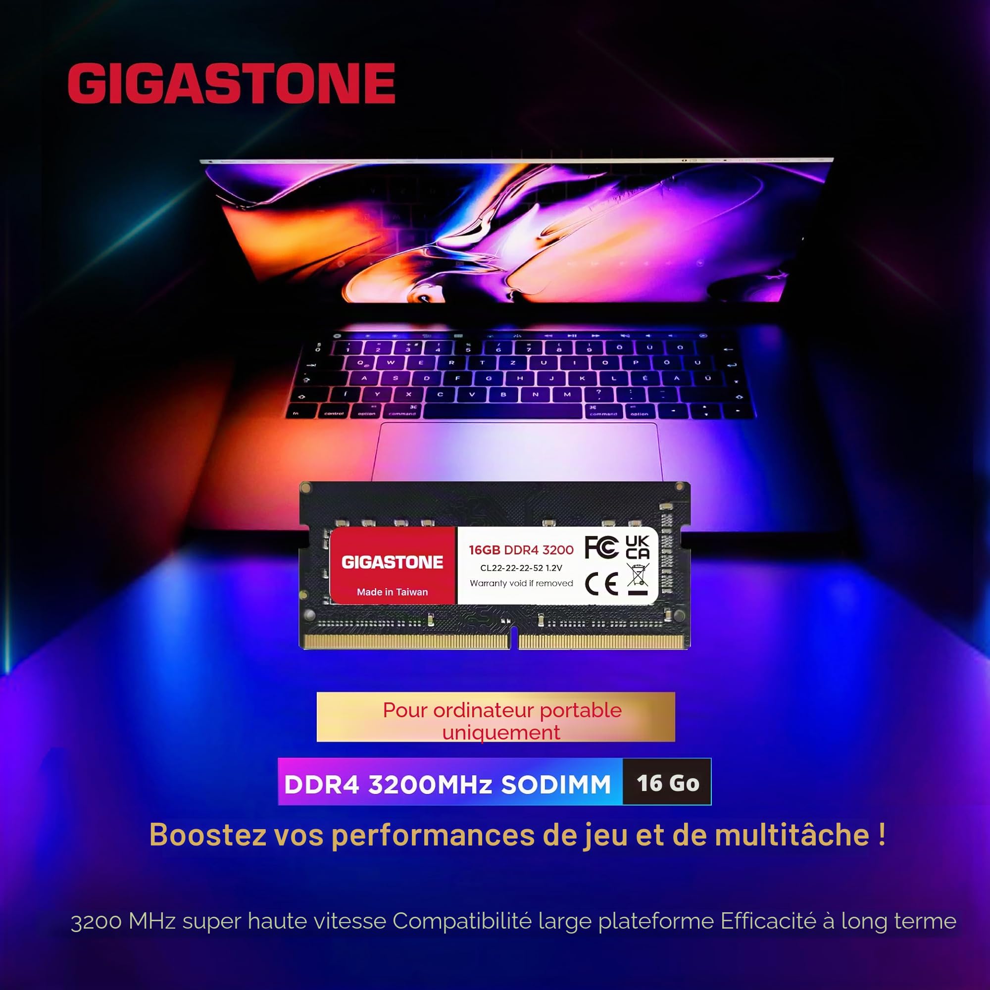【DDR4 RAM Mise à Niveau pour Portable】 GIGASTONE 32Go Kit(2x16Go) DDR4 3200MHz(2933MHz Or 2666MHz) PC4-25600(PC4-23400, 21300) CL22 1.2V SODIMM 260pin UnbuffeRouge Non ECC Mémoire Haute Performance