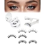 Natural Look Magnetic Eyelashes Kit, 3 Pairs Reusable Double Sided Magnetic Lashes With Applicator and Mirror, Easy To Wear And Remove, No Glue Needed Strip Lashes, Black Faux Cils by EMEDA