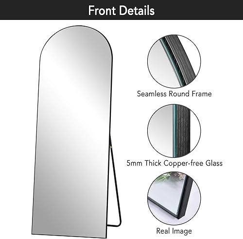 Miniatura 6 de PexFix espejo de longitud completa con parte superior arqueada, elegante espejo de pie, para pared, de piso, se puede inclinar o colgar, para el
