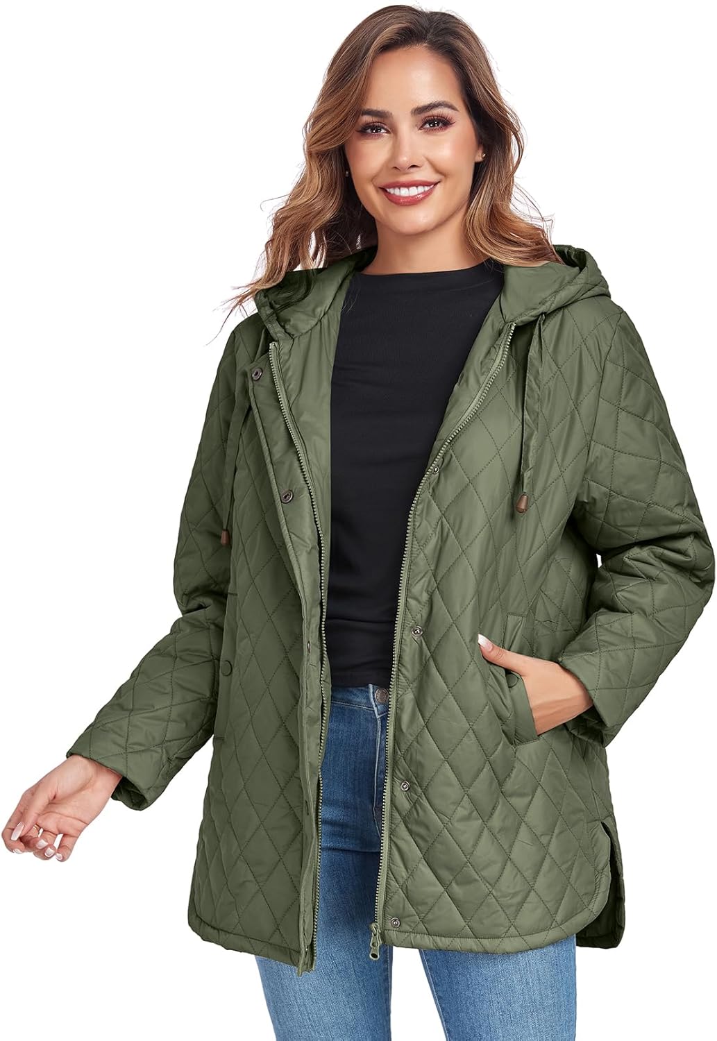 Womens Oversized Quilted Jackets Lightweight Long Sleeve Full Zipper Puffer Jacket Casual Hooded Coats with Pockets - Image 3
