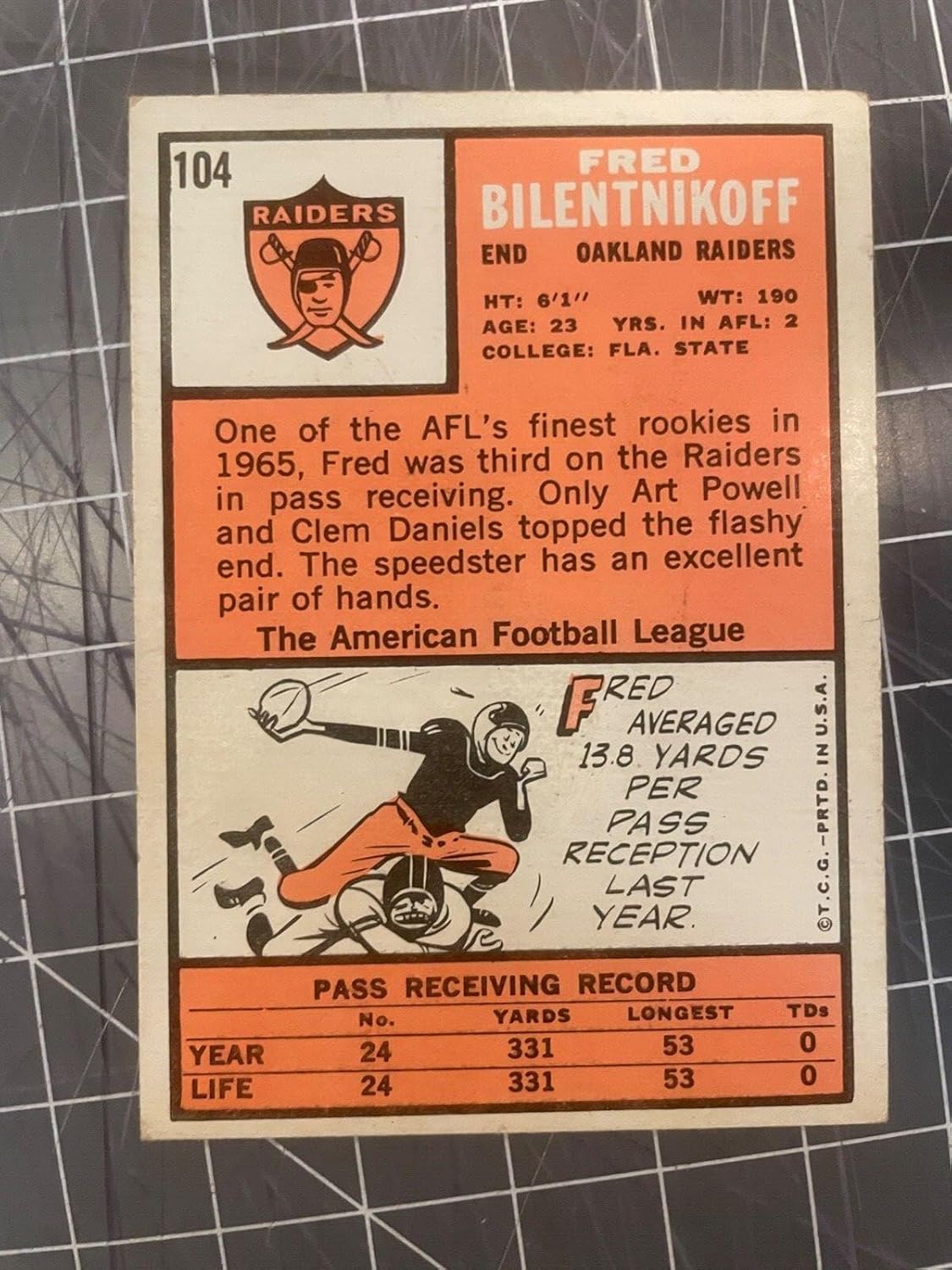 1966 Topps 104 Fred Biletnikoff Oakland Raiders Football Card Ex+ - Unsigned Football Cards