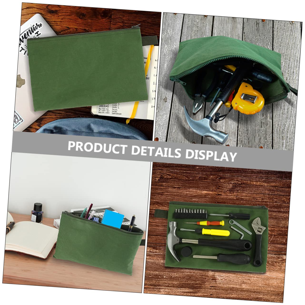 Bolsa para Herramientas de Lona Verde Cremallera, 6 Unidades