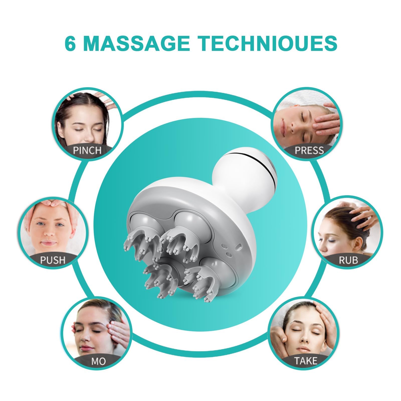 VGU Massaggiatore per cuoio capelluto, impermeabile, portatile, ricaricabile, con design multi-nodo per rilassamento profondo e crescita dei capelli