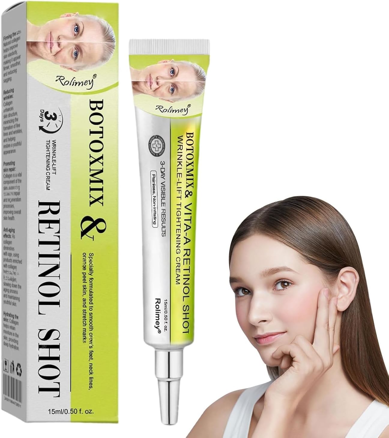 Rolimey BBotox & Vita-A Retinol Shot Wrinkle-Lift Tightening Cream, Instant Retinol Body Lotion in a Bottle, Natural Pore Minimizer, Wrinkles & Fine Lines for All Skin (#1PC)