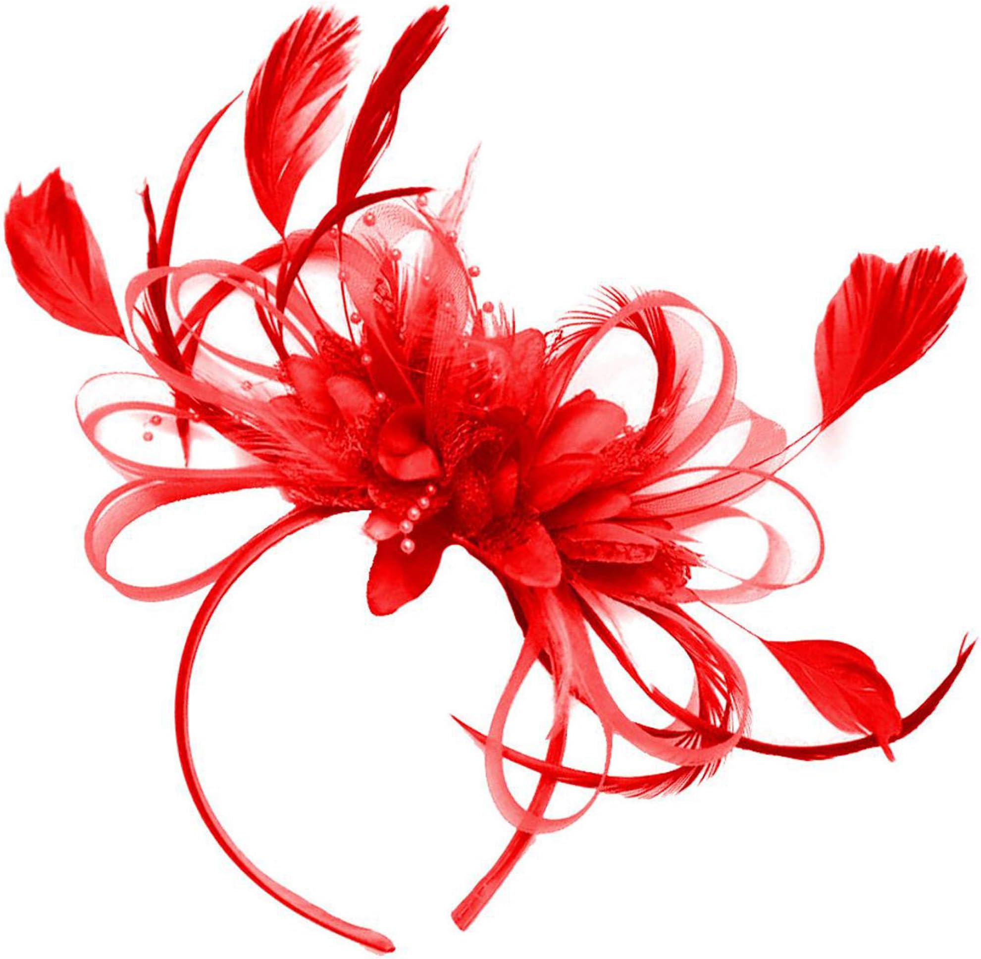 CapriliteWomen Red Fascinator for Weddings on Headband Wedding Ascot, Red, Unisize