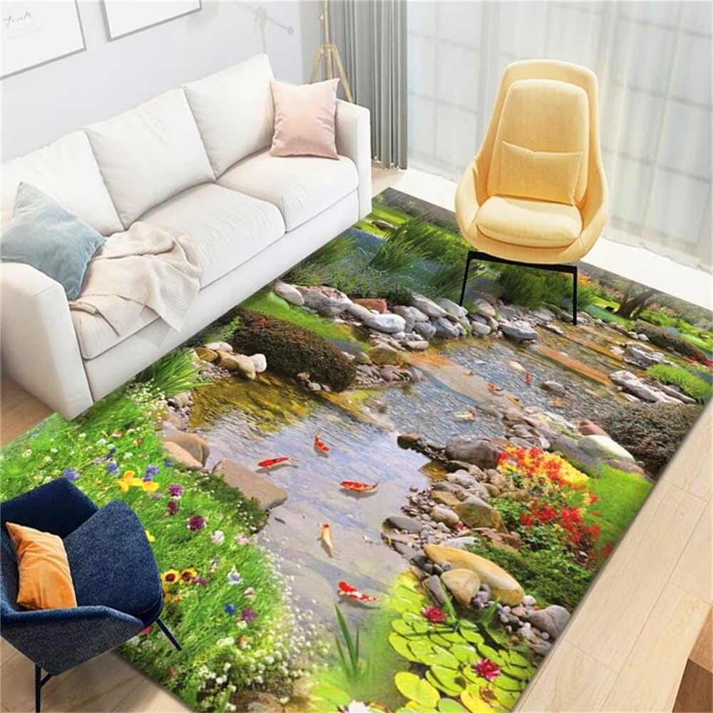 Tapis motif feuille verte 80X200CM idéal pour grand salon et chambre bébé