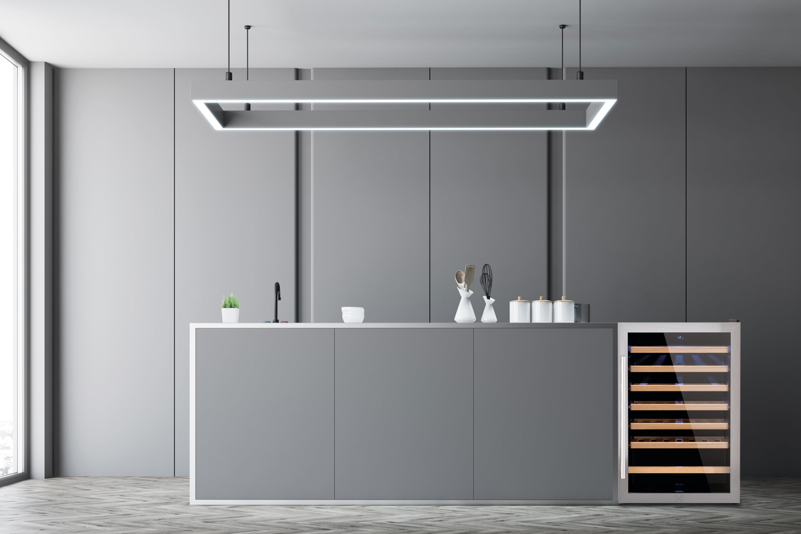 LES PETITS CHAMPS Cantinetta per vino CAVC48, 48 bottiglie, 128L, 6 ripiani in legno, temperatura regolabile da 4 a 18°C, raffreddamento termodinamico, design elegante, luce LED, vetro anti-UV
