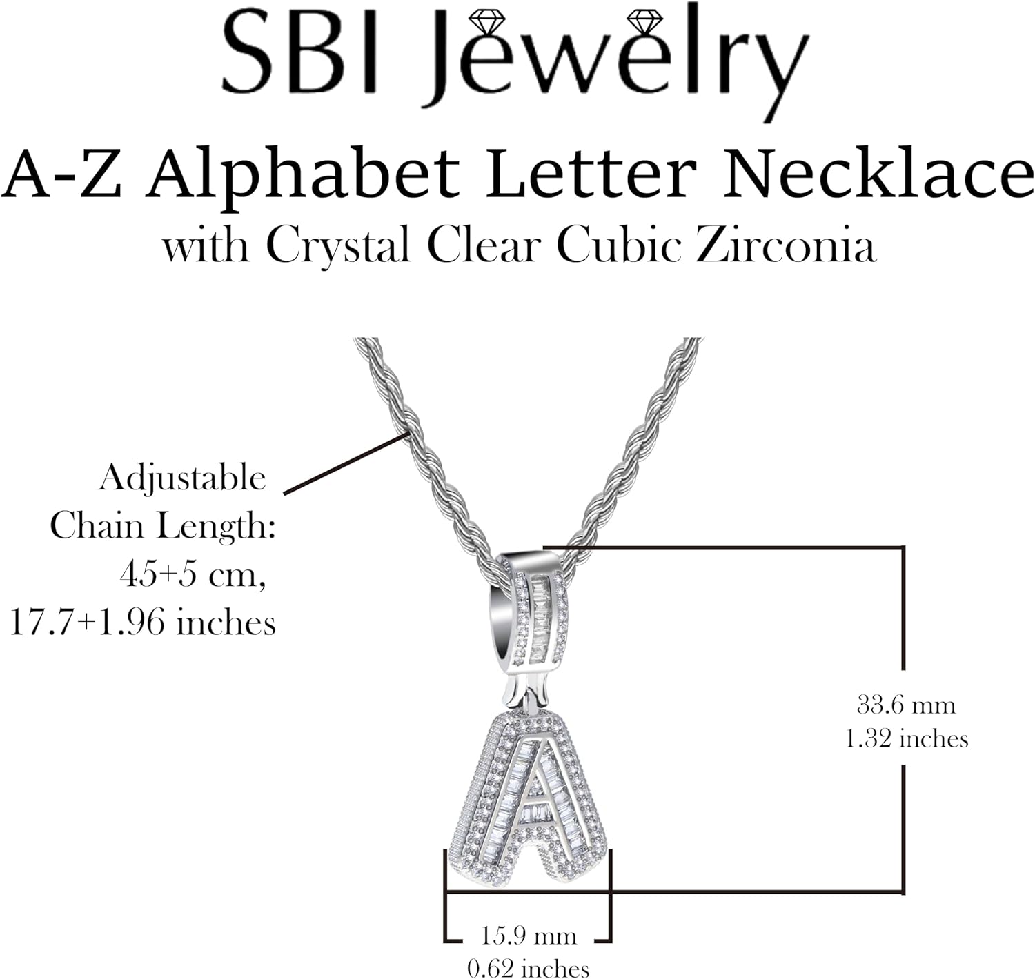 Initial Letter Necklace for Women Men Silver Sparkling Crystal Clear CZ Alphabet A-Z Charm Necklace Gifts for Women Birthday Anniversary - Image 3