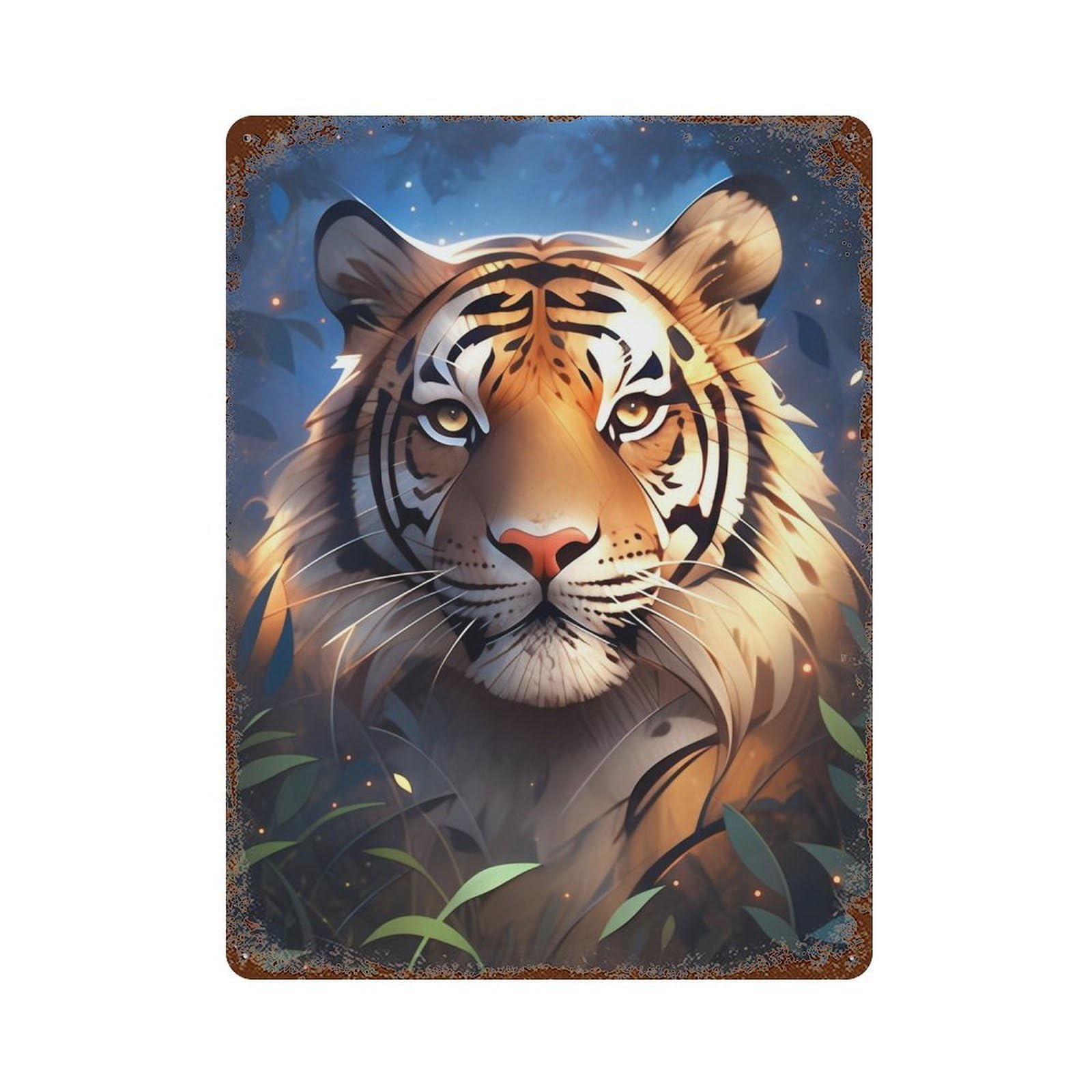 Tiger Forest Wildlife Rust Effect Tin Sign 15.7"x11.8", Decorative Metal Wall Art for Living Room, Hallway And Home Decor