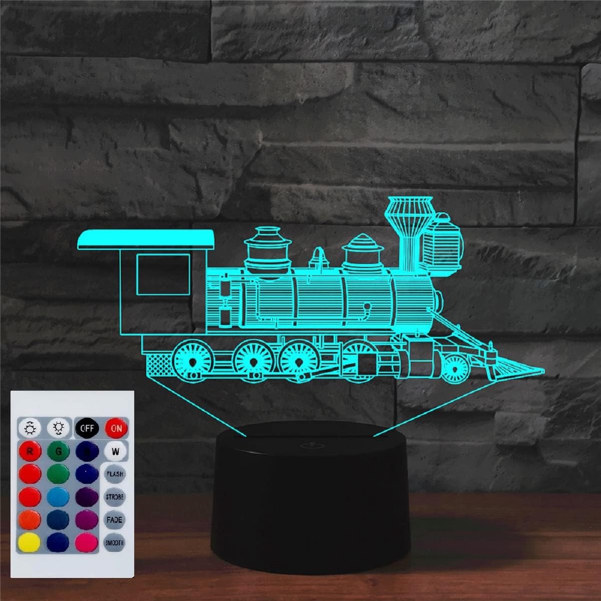 Night Light for Kids 3D Locomotive Led Lamp with Remote Control 16 Color Changing Xmas Birthday Gift for Child