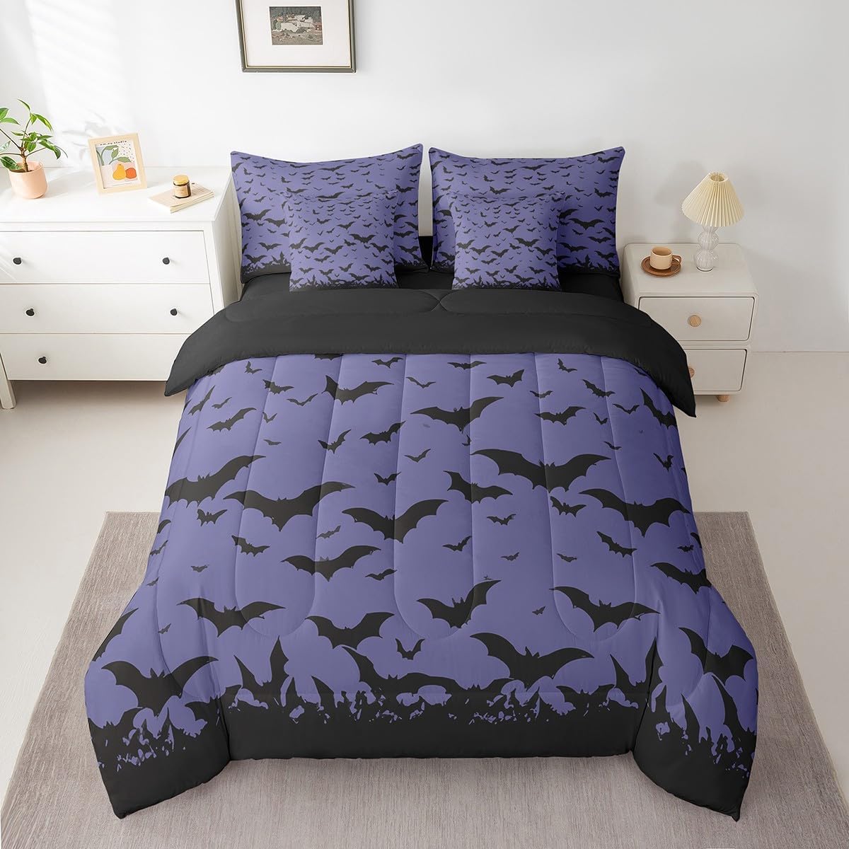 Feelyou Happy Halloween Full Comforter Set with Sheets Cute Cartoon Ghost Bed in a Bag for Kids Teens Adults Horror Theme 7 Pieces Bedding Set Witchcraft Bed Set Room Decor