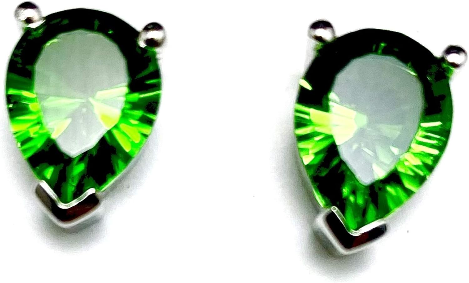 E60810P Classic Mt St Helens Green Helenite May Birthstone Sterling Silver Pear Shape 8x10mm Studs Earrings