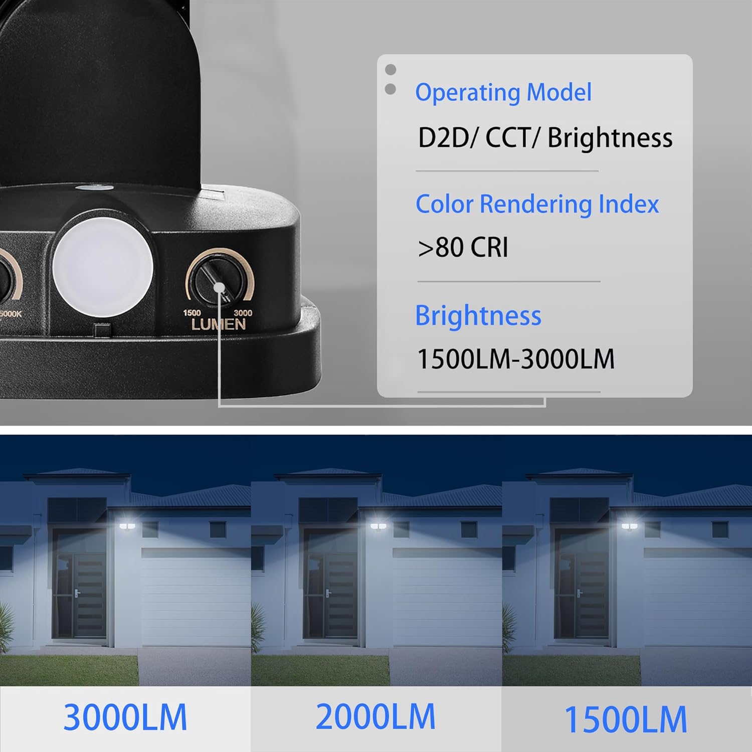 38W Flood Lights Outdoor, Integrated LED Security Light Fixture with 2 Adjustable Heads, Adjustable Brightness and Color, Dusk to Dawn Exterior LED Outdoor Light for Garage Yard Porch (Black)