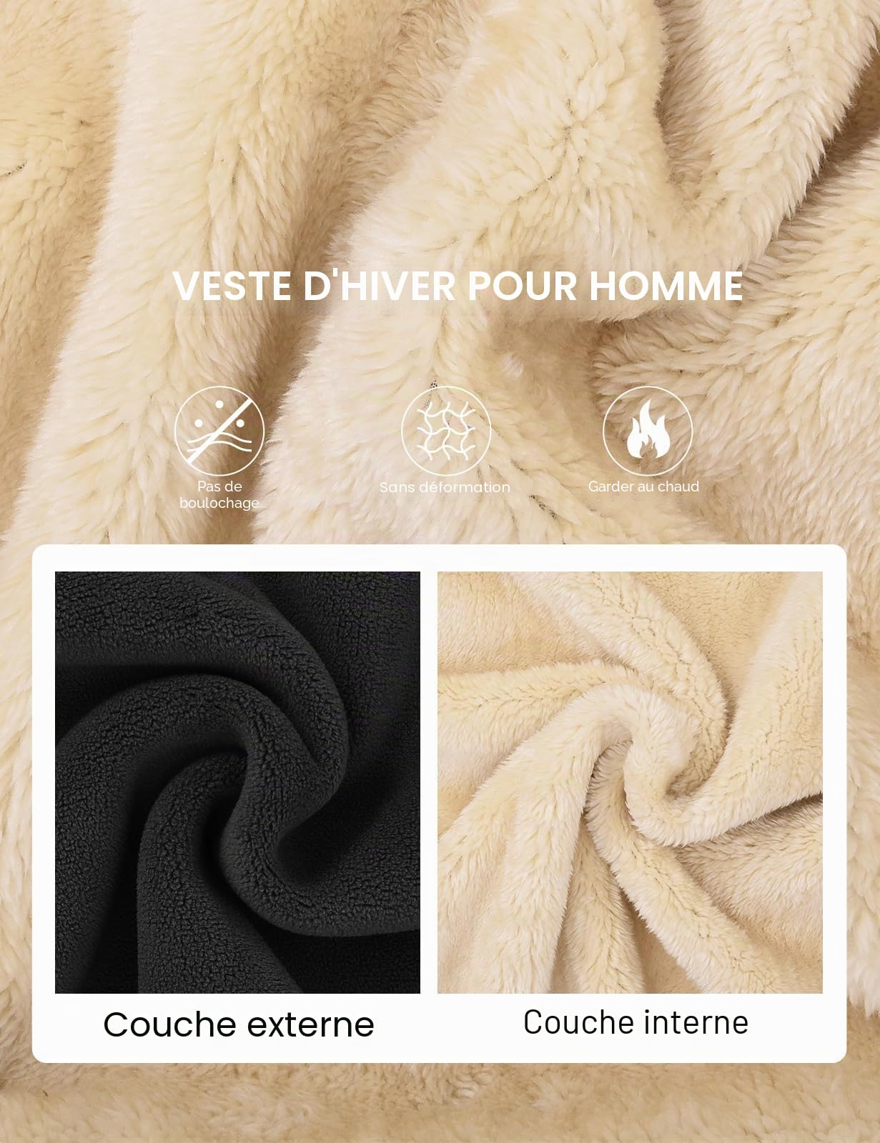 Nadeer Veste Polaire pour homme Hiver Chaud Casual Coupe-Vent Blousons Zippée Outdoor Jacket sans Capuche avec Poches