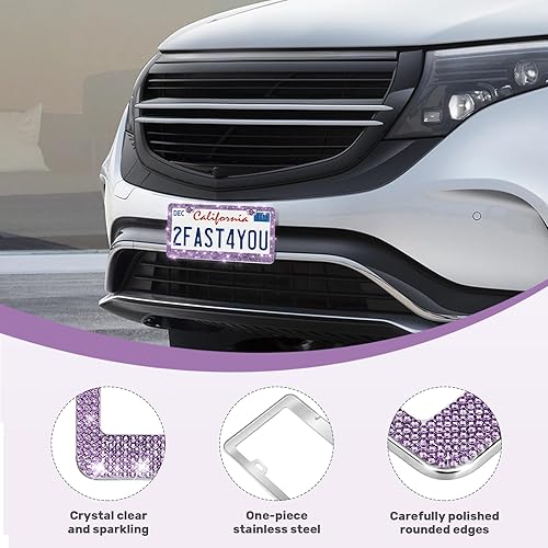 Vista 76 de Paquete de 2 marcos brillantes para matrícula, cubierta de matrícula de automóvil con diamantes de imitación brillantes para mujer, accesorios