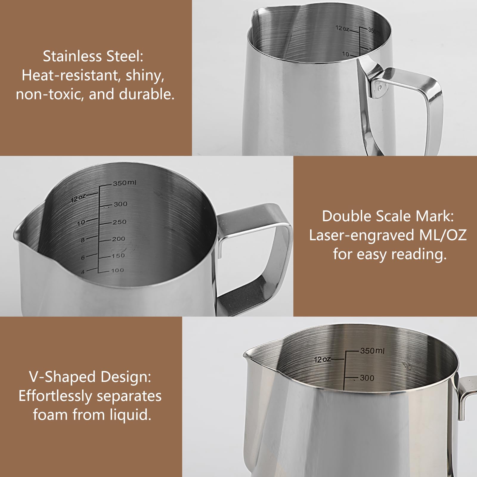 Bricco Latte Art In Acciaio Inox 350ml - Per Cappuccino E Schiuma Latte Con Stencil E Accessori | Professionale Per Barista - Foto 10