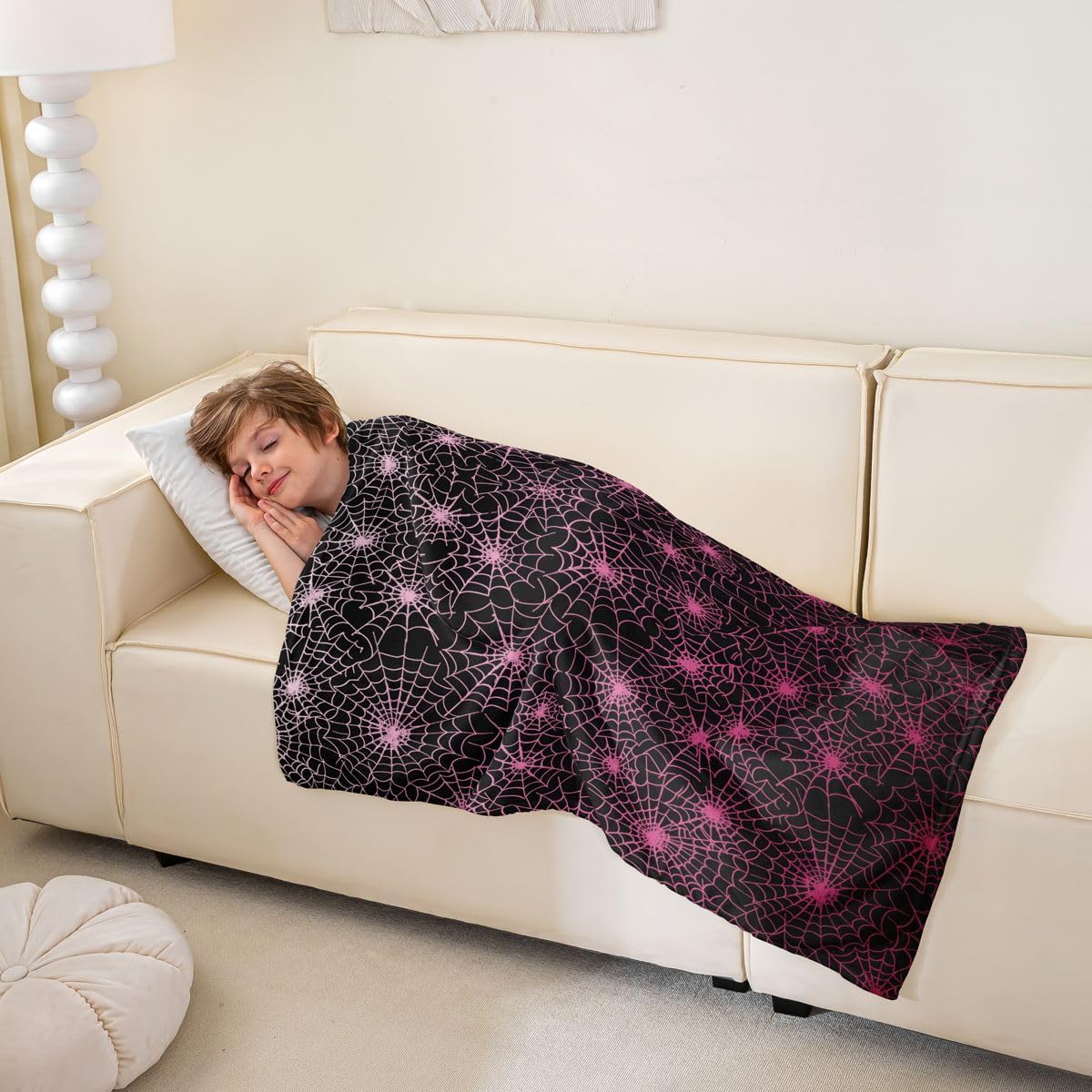 Spider Web Throw Blanket For Kids Boys Girls Halloween Blanket Geometric Lines Stripes Fleece Blanket Purple Red Ombre Flannel Blanket Lightweight Sofa Bed Couch Decor Twin 60X80 Inch, Black White