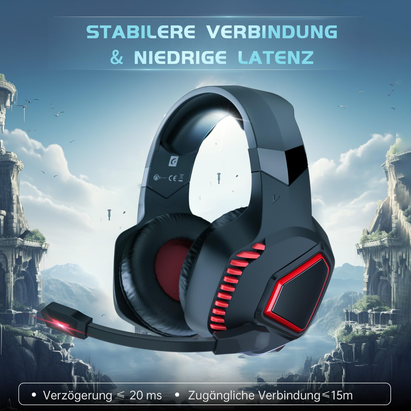 Bezprzewodowy zestaw słuchawkowy do gier, 2,4 GHz, bezprzewodowe słuchawki do PS5, PC, Switch, Mac, z redukcją szumów z mikrofonem, zestaw słuchawkowy Bluetooth z kablem 3,5 mm do Xbox