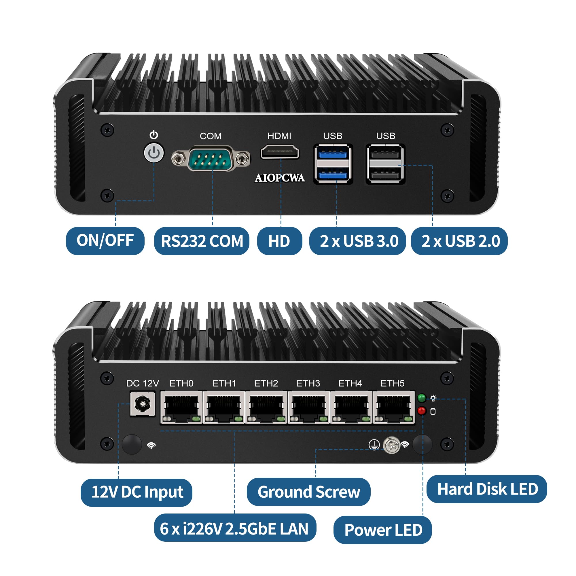Firewall Mini PC i7-1165G7, 6 x 2.5GbE LAN Firewall Appliance, Fanless Micro PC RS232 COM, OPNsense Router Hardware, AES-NI, HD(4K@60HZ), SATA3.0, DDR4 Barebone NO RAM/SSD/OS