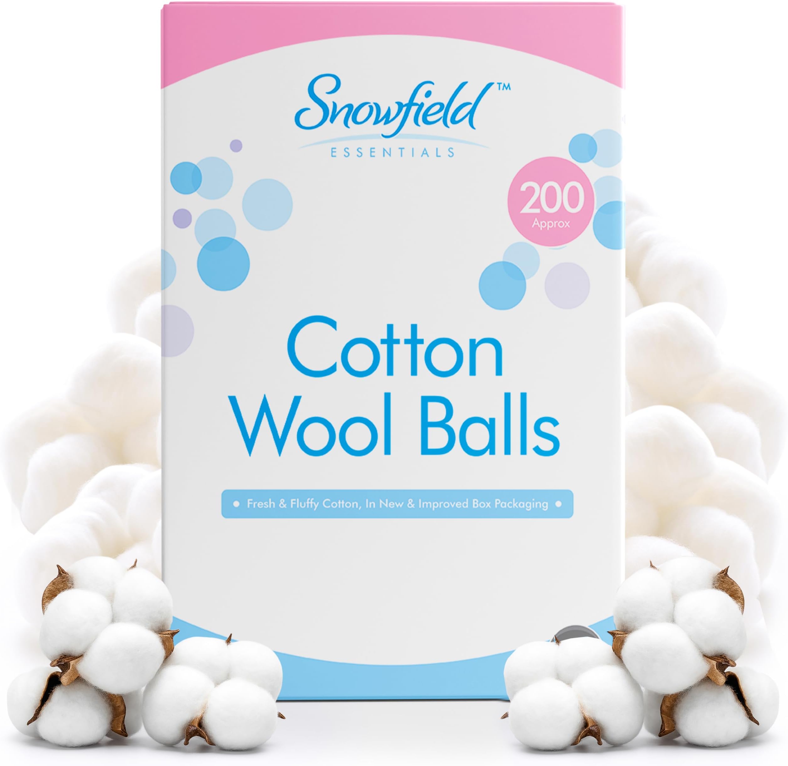 SOL 200pk Cotton Wool Balls - Soft & Gentle Natural - 100% Pure Cotton for Baby Care, Makeup Removal & Crafts - Highly Absorbent [Now Packed in Box]