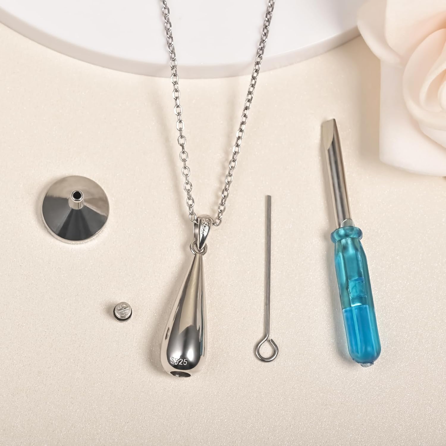 925 Sterling Silver Urn Pendant Necklace Teardrop Cremation Jewelry for Ashes Memorial Keepsake for Women - Image 5
