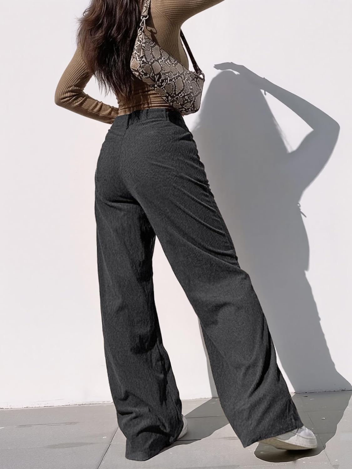 EMMIOL Corduroy Wide Leg Pants Women Casual Winter 2025 Elastic Waist Vintage Loose Trousers with Pockets - Image 3