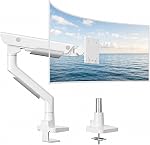 monTEK Heavy-Duty Monitor Arm for 17-57" Ultrawide, 59.4 lbs, White | Pneumatic lift, quick-release VESA 75/100 plate, full motion, clamp/grommet bases and hidden cable routing
