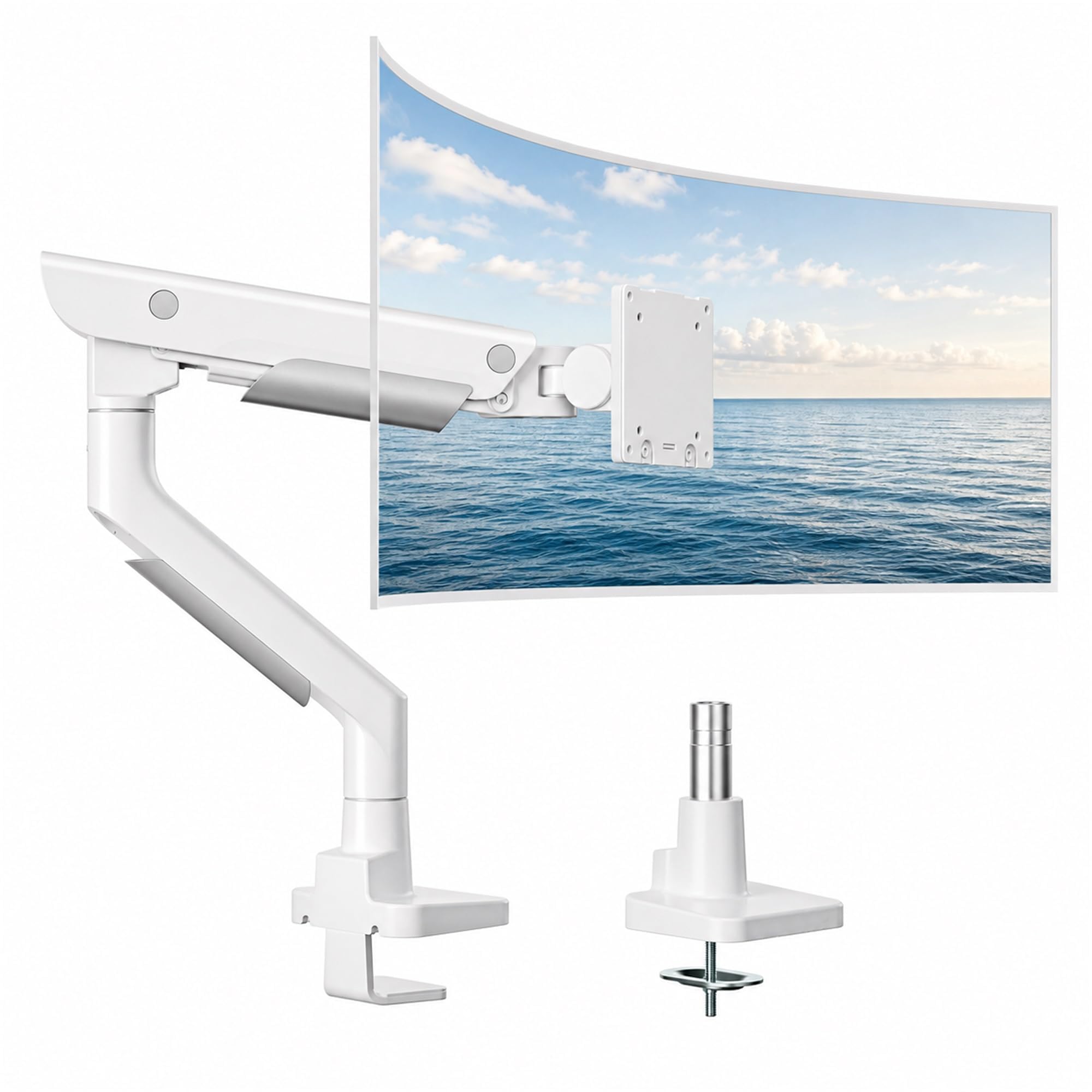 Photo 1 of monTEK Sleek Aluminum Monitor Arm for 17–57” Ultrawide Screens up to 59.4 lbs, USB 3.0 A/C, Heavy Duty Single Monitor Arm Desk Mount, Pneumatic Lift, Quick-Release Plate, Clamp/Grommet, VESA 100x100