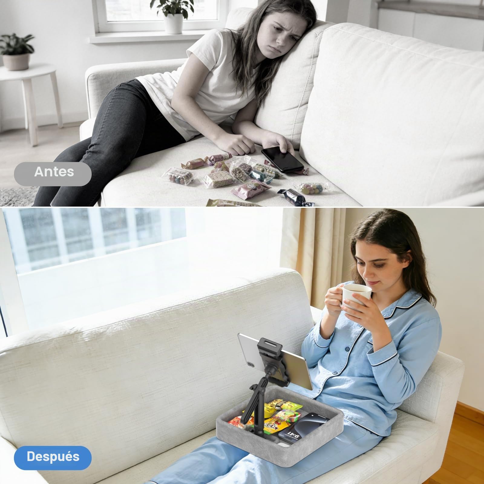 KDD Soporte de Almohada para Tablet,Brazo Ajustable Soporte para iPad para Regazo,Cama y Escritorio-Plegable Soporte para Kindle, Cojín para Tablet para iPad Pro 12.9, Air Mini, Teléfono y E-Reader