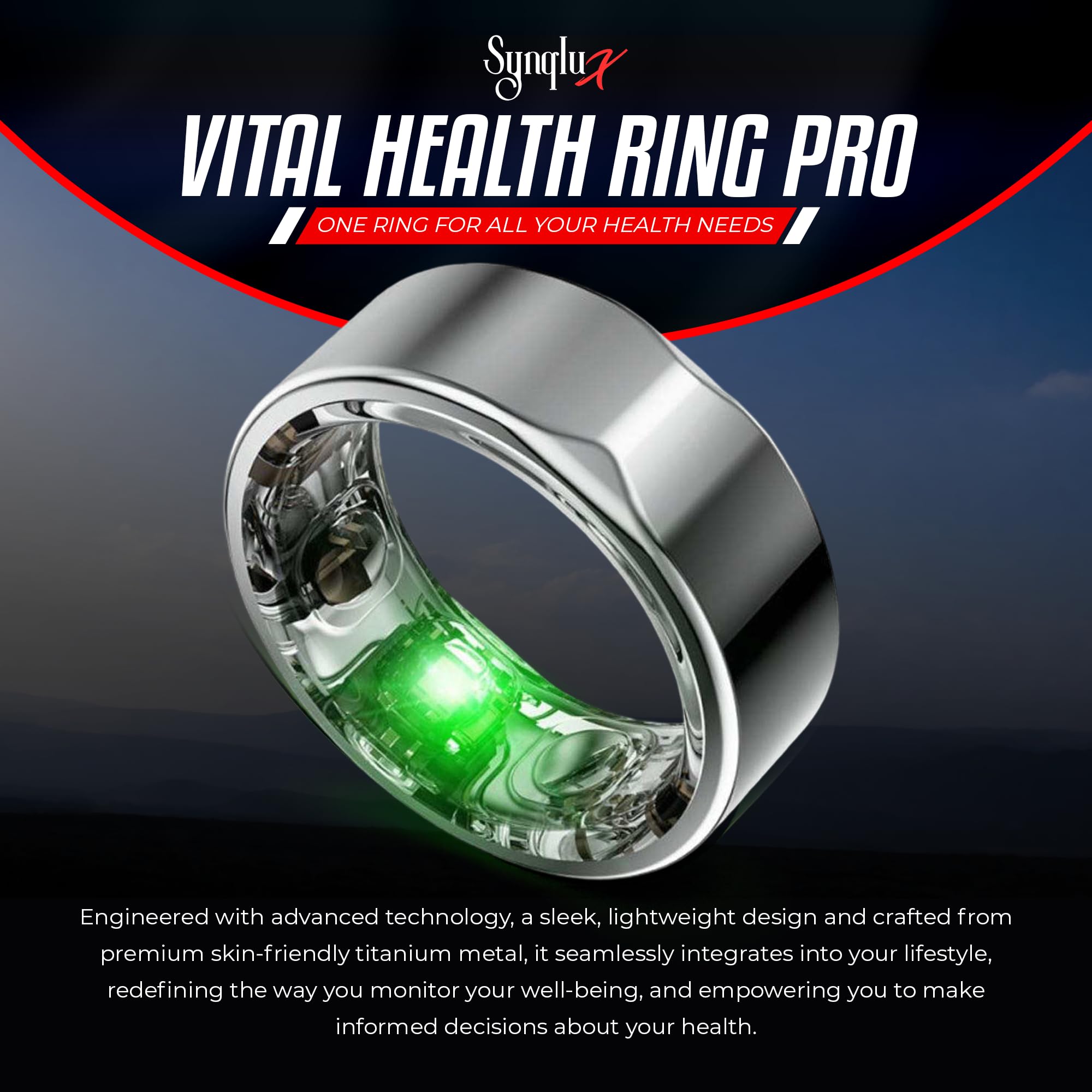 Anillo inteligente de titanio (tamaño 6 plateado) - Anillo de seguimiento de fitness y sueño con monitor de frecuencia cardíaca, rastreador de actividad, batería de 10 días, sin suscripción